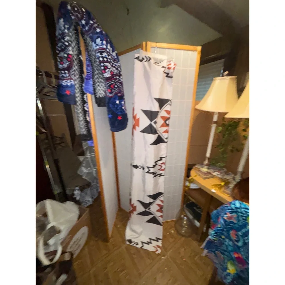 Southwestern Geometric Tribal Shower Curtain White Black Orange Grommet Top